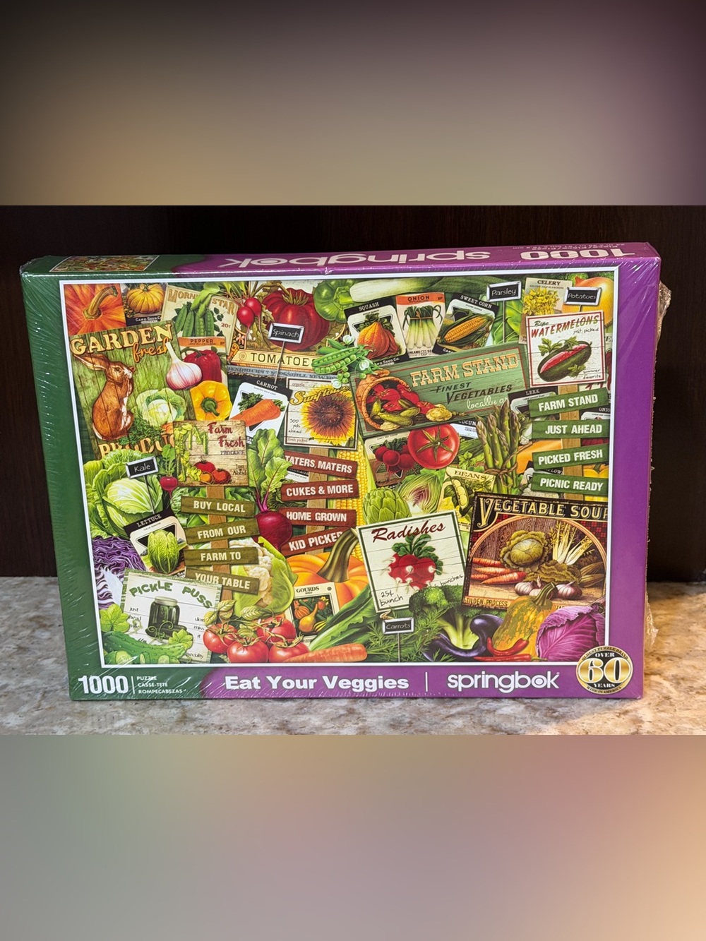 Springbok 'Eat Your Veggies' 1000 Pc Puzzle - Colorful Vegetable Collage NEW